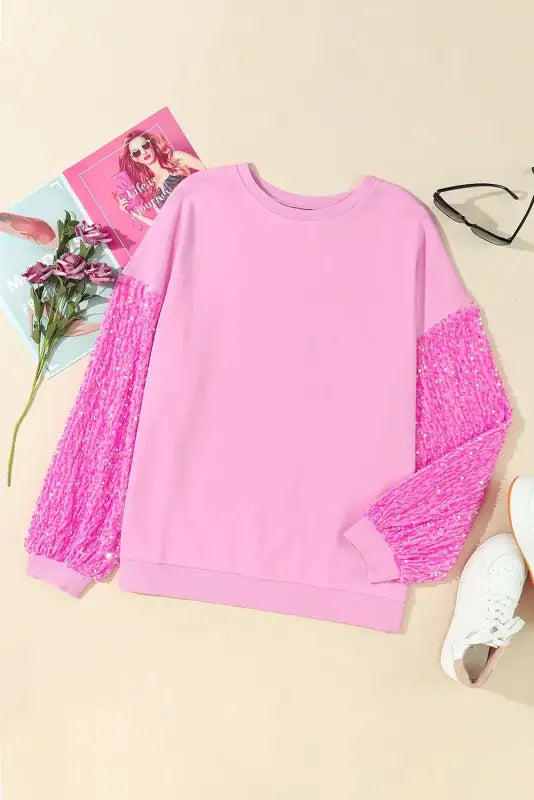 Pink plus size sequin sleeves nutcracker graphic sweatshirt