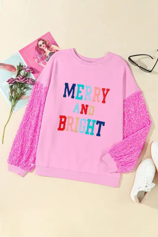 Pink plus size sequin sleeves nutcracker graphic sweatshirt