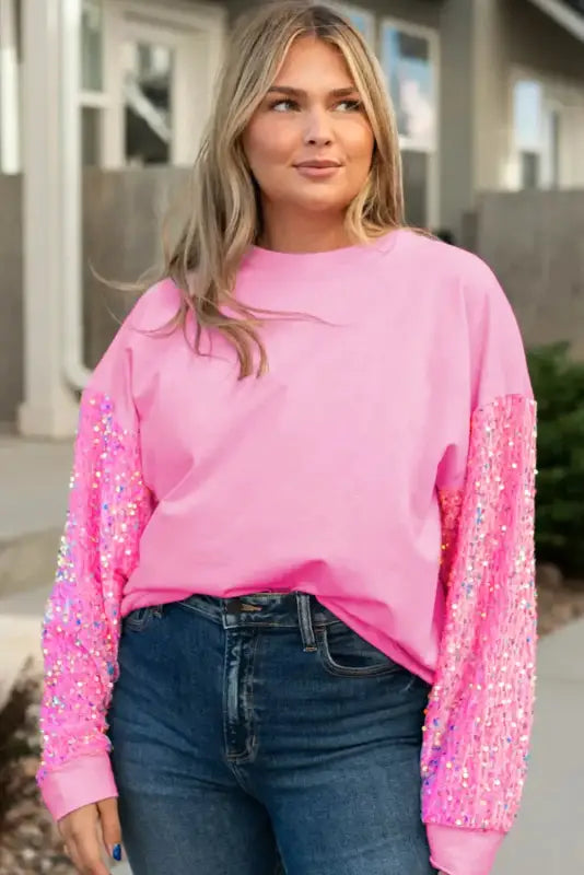 Pink plus size sequin sleeves nutcracker graphic sweatshirt