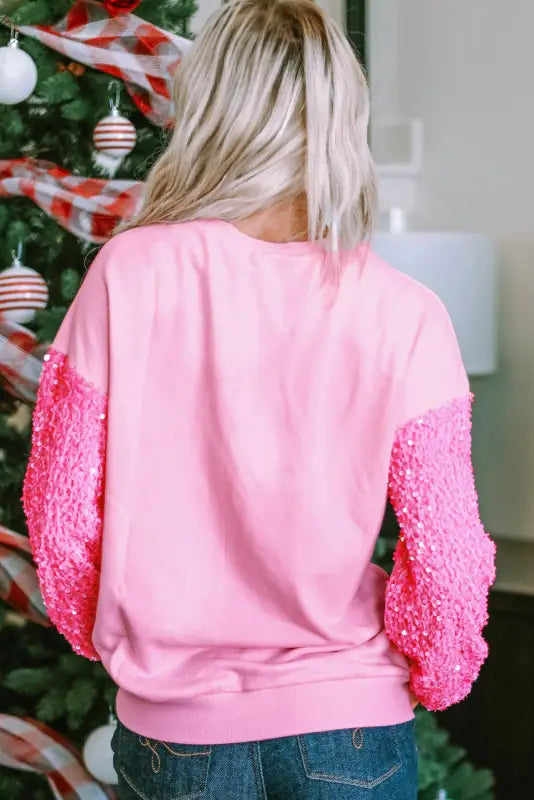 Pink plus size sequin sleeves nutcracker graphic sweatshirt