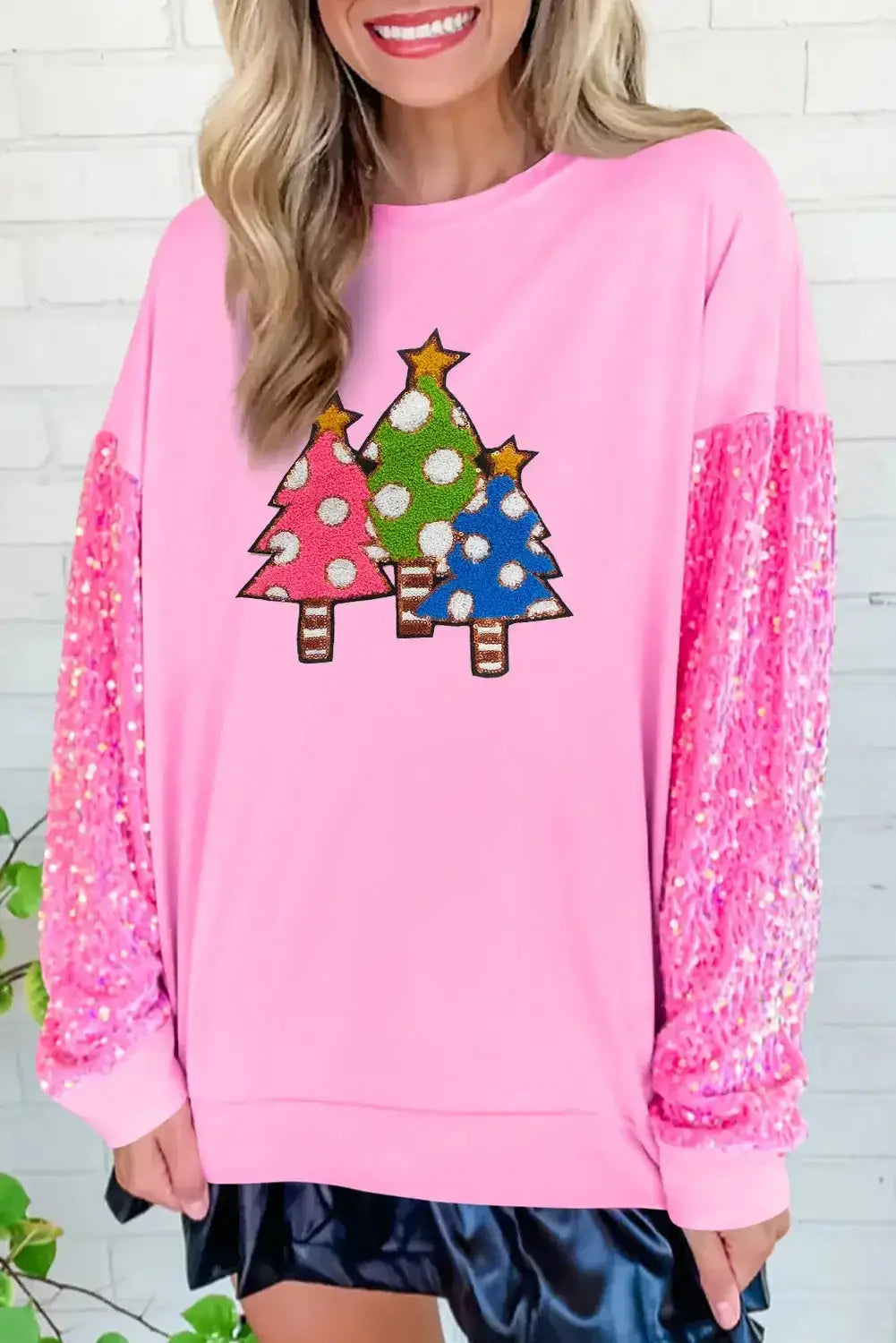 Pink plus size sequin sleeves nutcracker graphic sweatshirt - pink1 / l / 65% polyester + 35% cotton