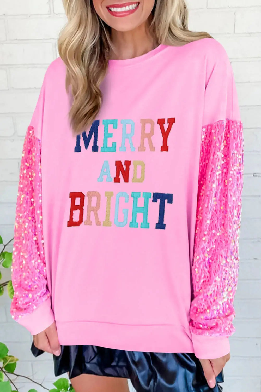 Pink plus size sequin sleeves nutcracker graphic sweatshirt - pink3 / l / 65% polyester + 35% cotton