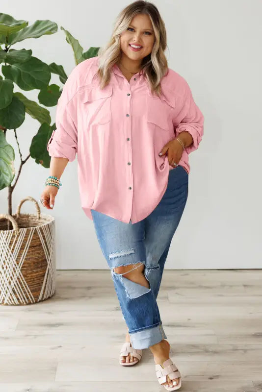 Chic pink plus size shirt | curve & | fashionfitz