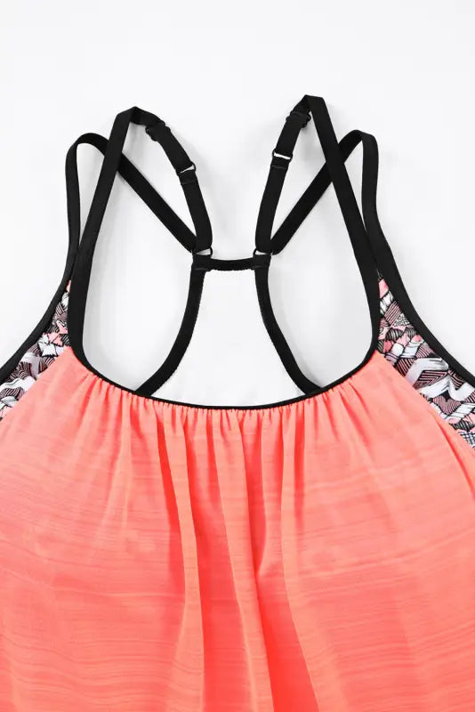 Pink printed lined tankini swimsuit - tankinis