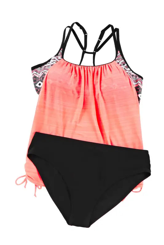 Pink printed lined tankini swimsuit - tankinis