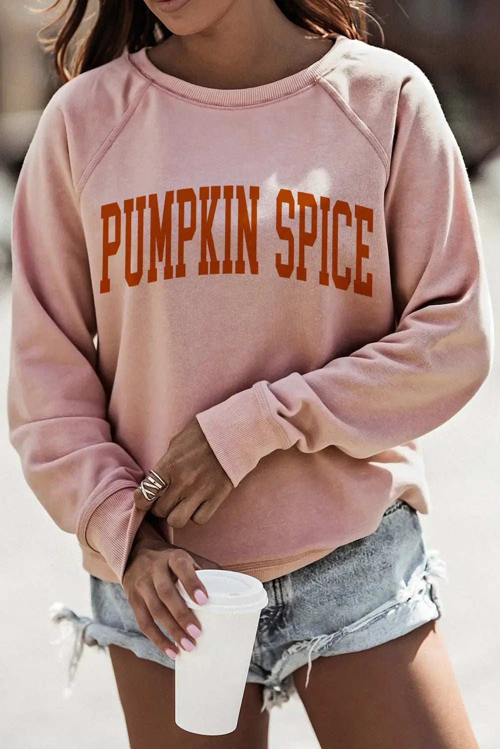 Pink pumpkin spice reglan sleeve sweatshirt - graphic