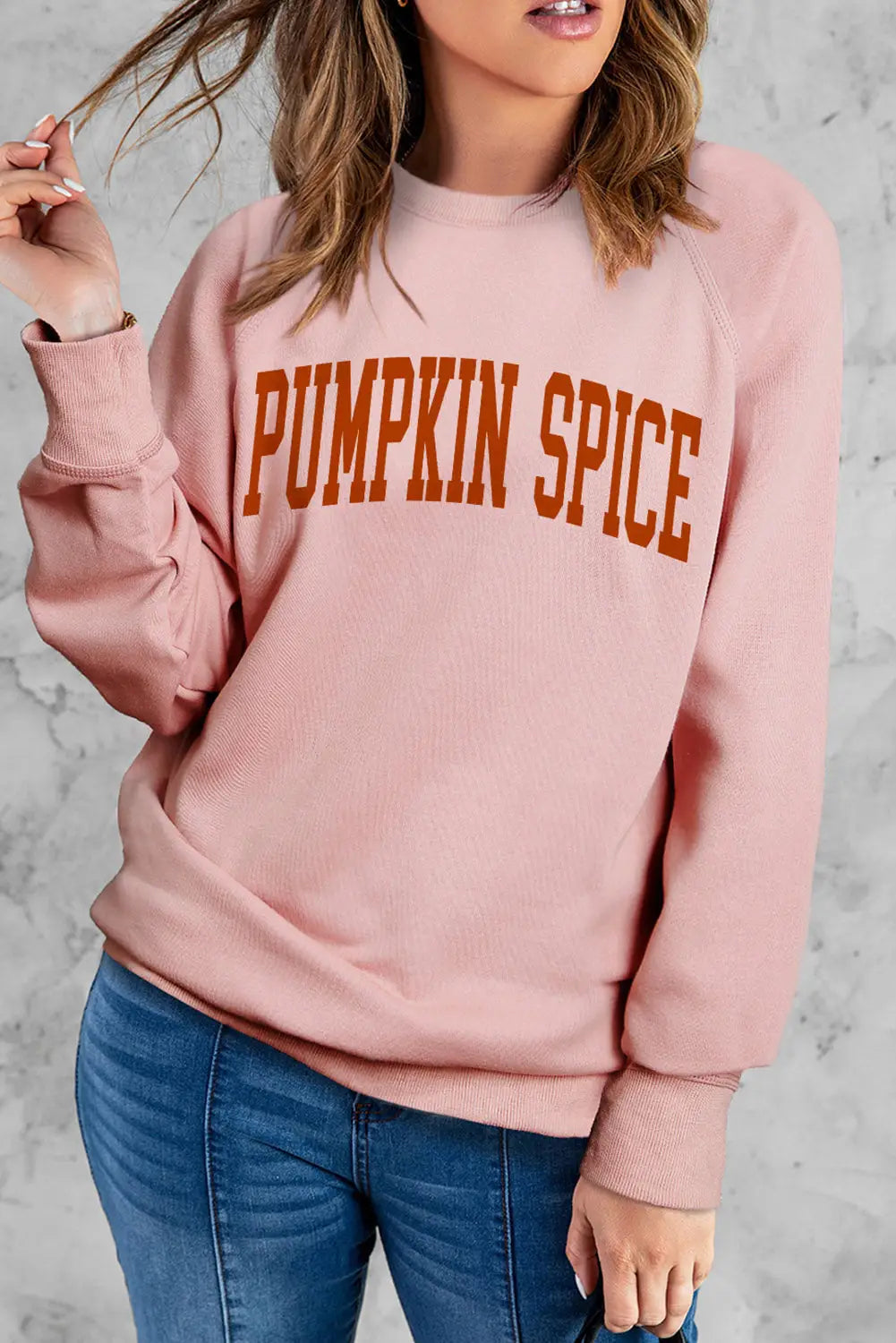 Pink pumpkin spice reglan sleeve sweatshirt - graphic