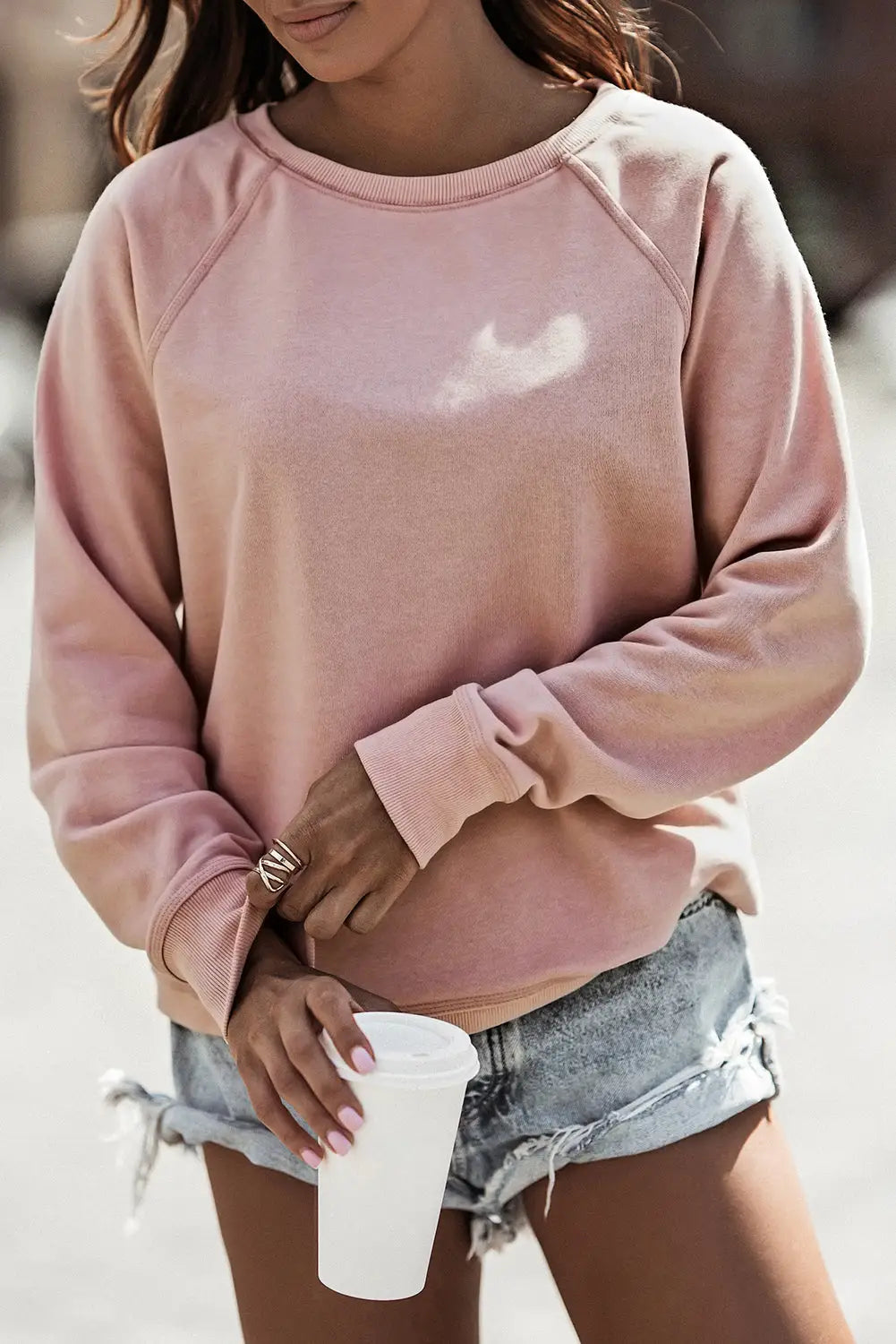 Pink pumpkin spice reglan sleeve sweatshirt - pink1 / s / 62.7% polyester + 37.3% cotton - graphic sweatshirts
