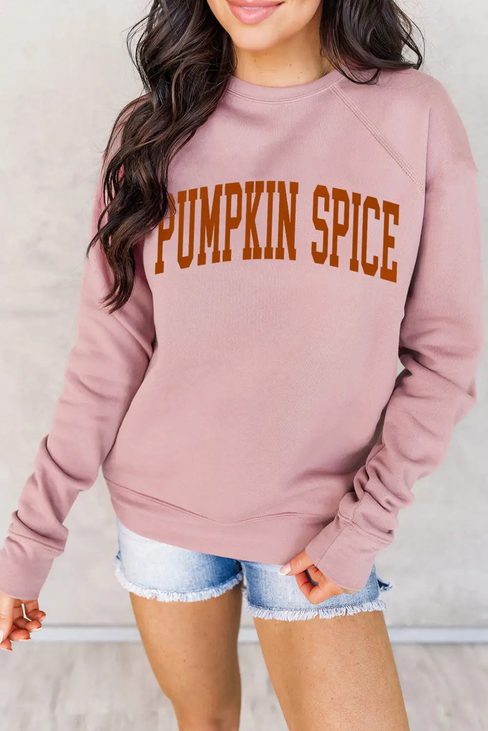 Pink pumpkin spice reglan sleeve sweatshirt - s / 62.7% polyester + 37.3% cotton - graphic sweatshirts