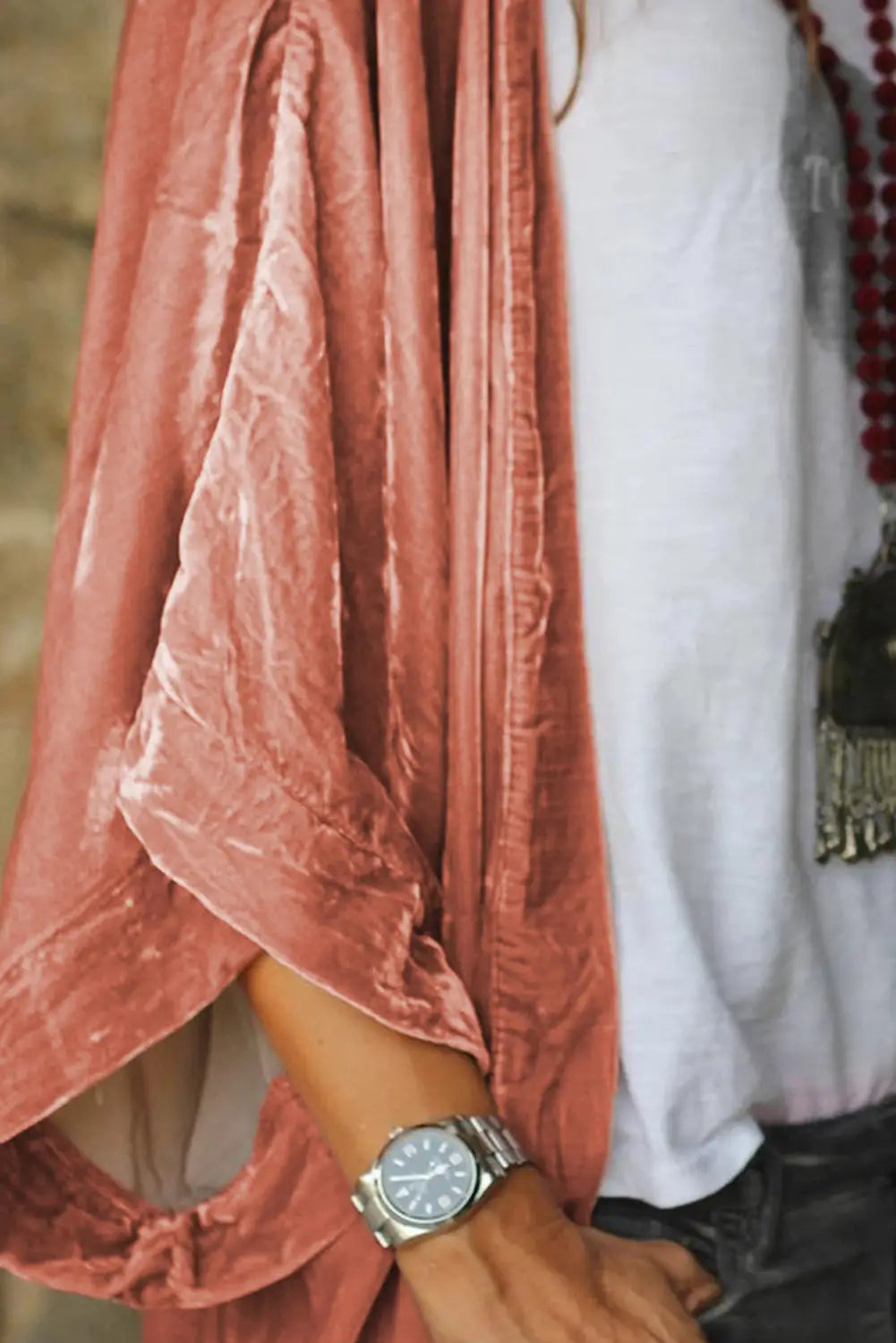 Pink retro velvet wide sleeves cardigan - kimonos