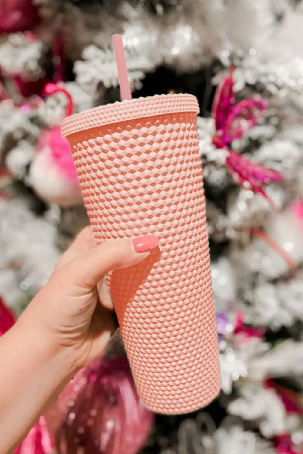 Pink reusable matte plastic tumbler cup - one size ps