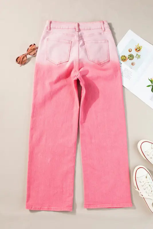 Pink rhinestone gradient denim pants - jeans