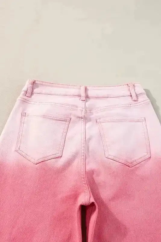 Pink Rhinestone Gradient Denim Pants - Fashionfitz