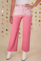 Pink Rhinestone Gradient Denim Pants - Fashionfitz