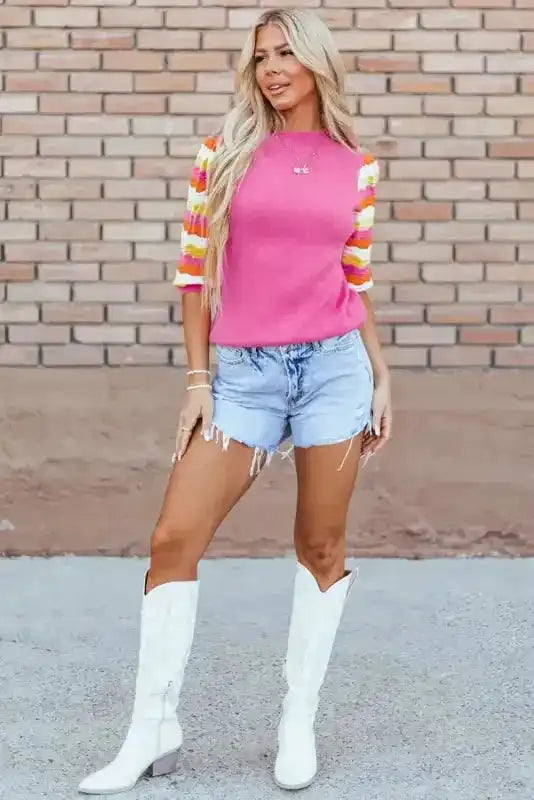 Pink Ribbed Knit Top - Fashionfitz