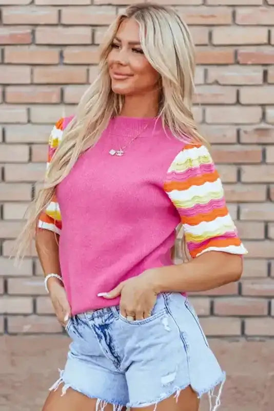Pink ribbed knit top back view — Fashionfitz UK