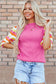 Pink ribbed knit top - short sleeve sweaters