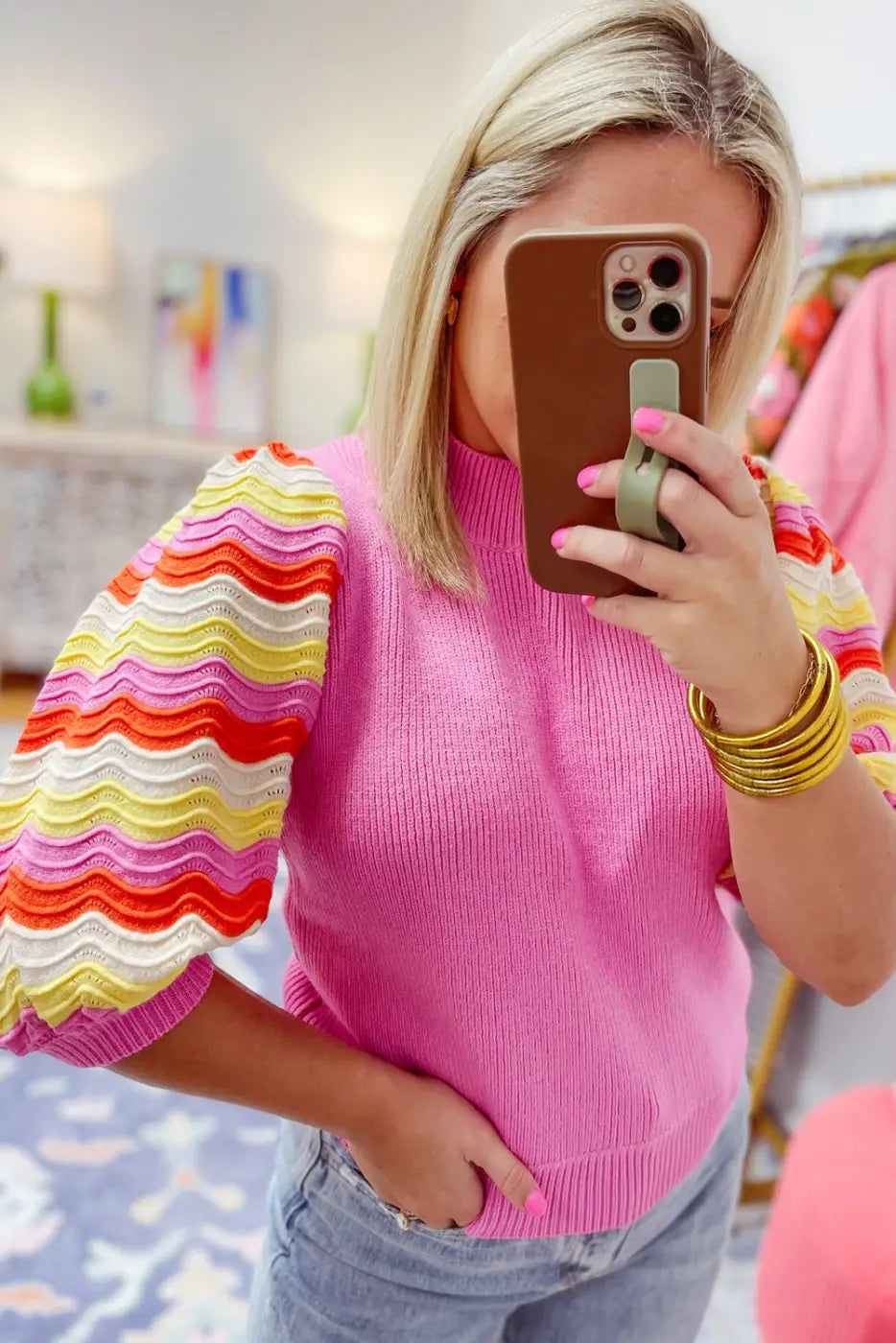 Pink ribbed knit top - short sleeve sweaters