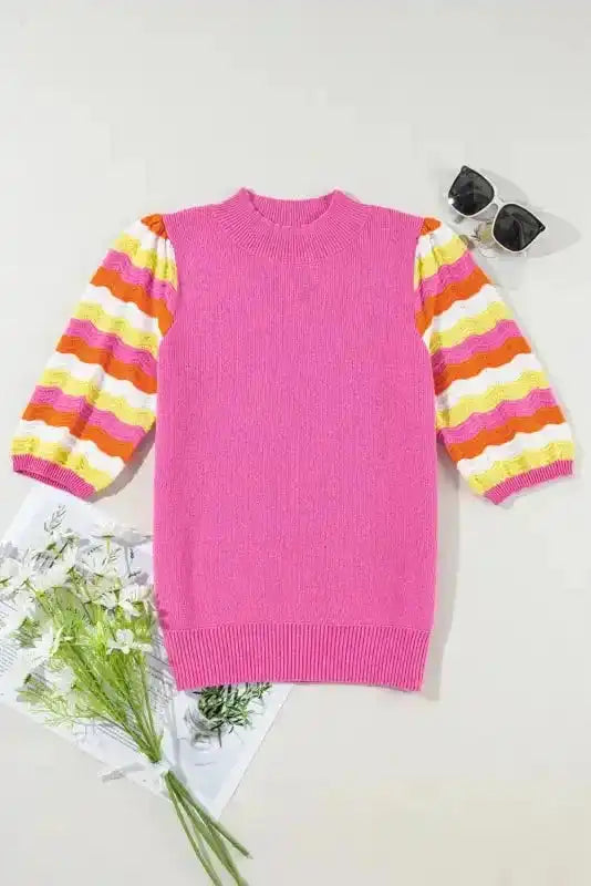 Pink Ribbed Knit Top - Fashionfitz
