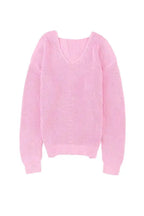 Pink Ribbed Knit V Neck Sweater - Fashionfitz
