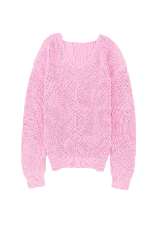 Pink ribbed knit v neck sweater - sweaters & cardigans