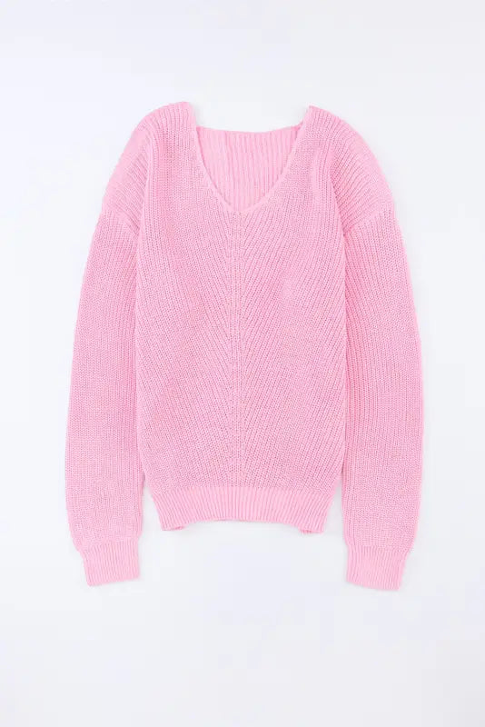 Pink ribbed knit v neck sweater - sweaters & cardigans