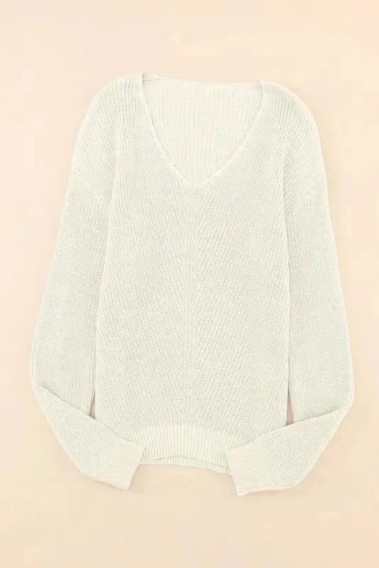 Pink Ribbed Knit V Neck Sweater - Fashionfitz