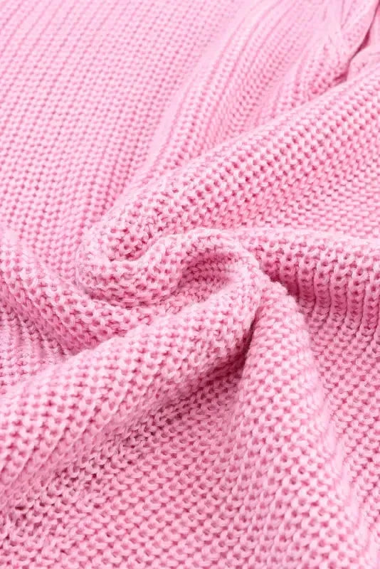 Pink Ribbed Knit V Neck Sweater - Fashionfitz