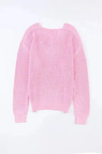 Pink Ribbed Knit V Neck Sweater - Fashionfitz