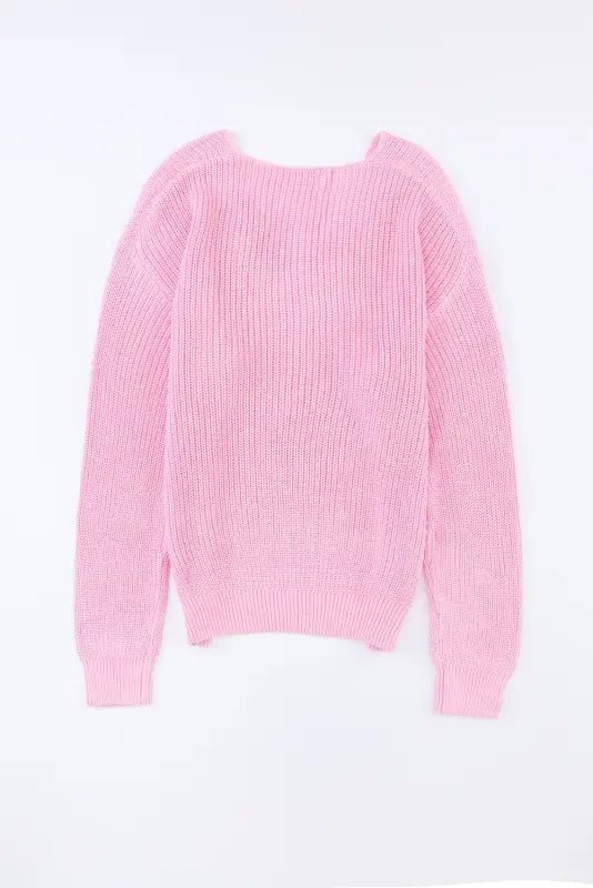 Pink ribbed knit v neck sweater - sweaters & cardigans