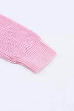 Pink Ribbed Knit V Neck Sweater - Fashionfitz