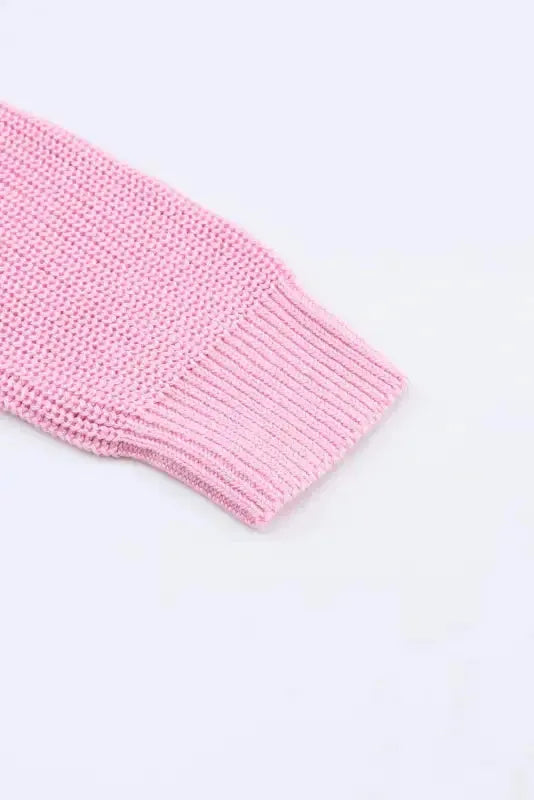 Pink Ribbed Knit V Neck Sweater - Fashionfitz