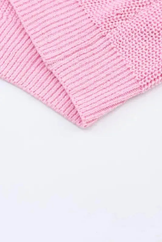 Pink Ribbed Knit V Neck Sweater - Fashionfitz