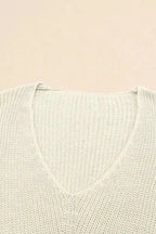 Pink Ribbed Knit V Neck Sweater - Fashionfitz