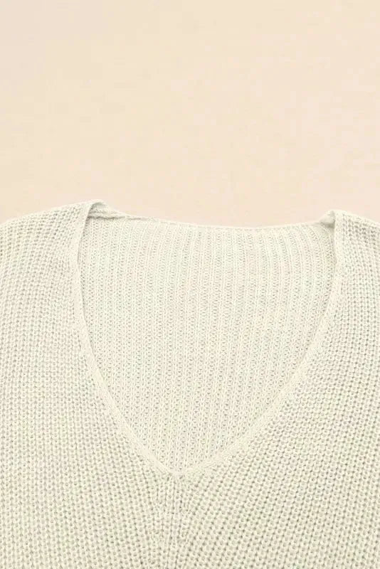 Pink Ribbed Knit V Neck Sweater - Fashionfitz