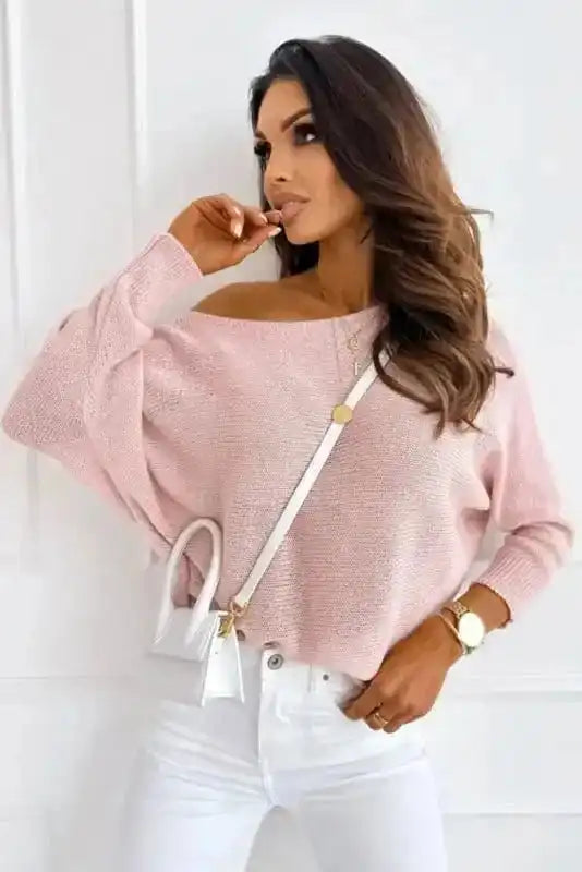 Pink Ribbon Bow Knot Dolman Sleeve Sweater - Fashionfitz