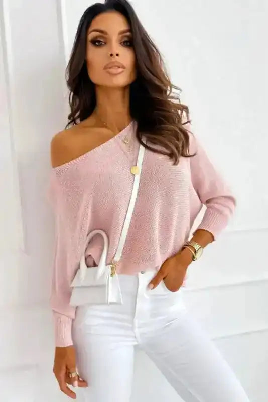 Pink Ribbon Bow Knot Dolman Sleeve Sweater - Fashionfitz
