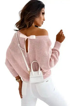 Pink Ribbon Bow Knot Dolman Sleeve Sweater - Fashionfitz