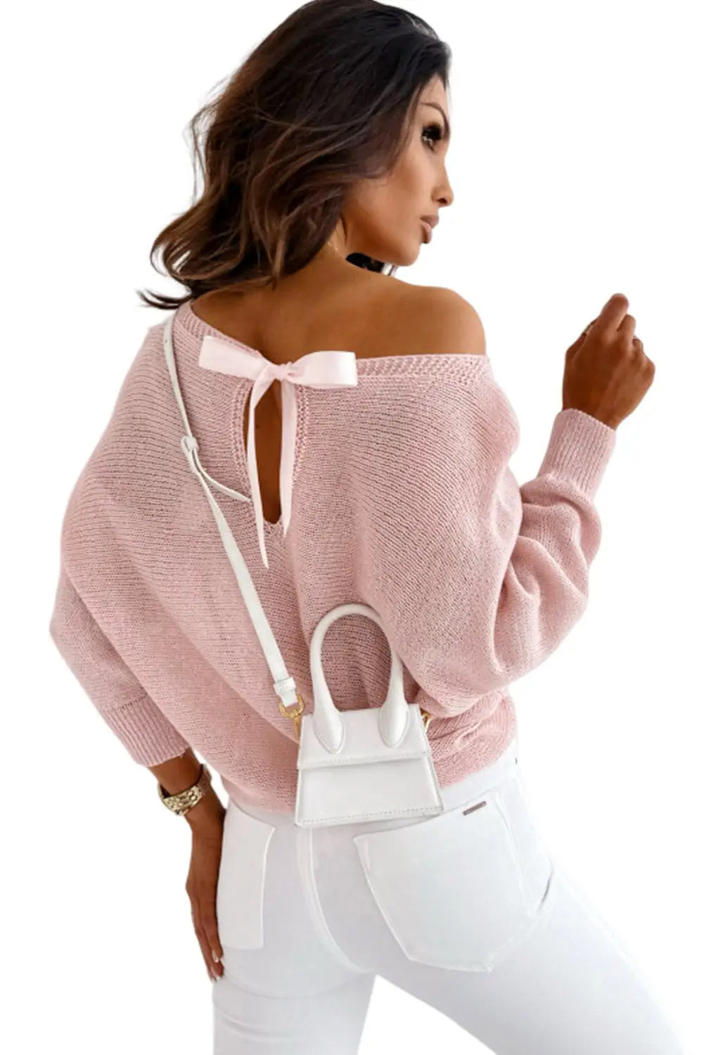 Pink ribbon bow knot dolman sleeve sweater - sweaters & cardigans