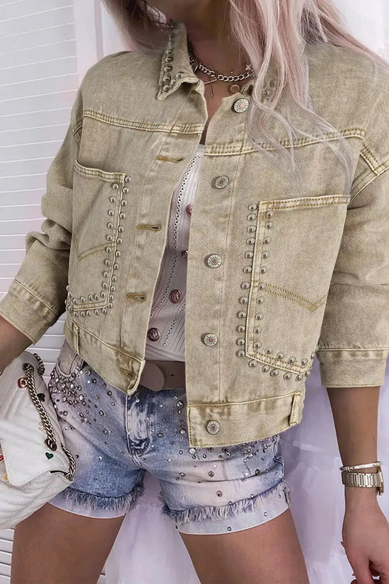 Pink Rivets Denim Jacket - Fashionfitz