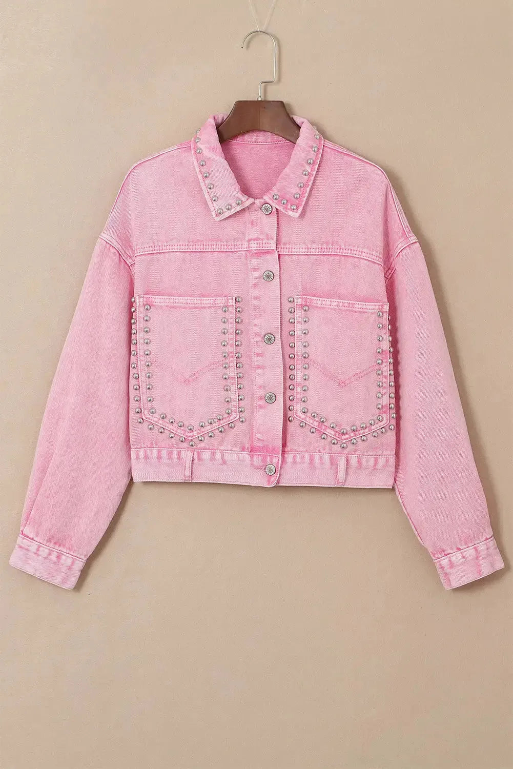 Pink Rivets Denim Jacket - Fashionfitz