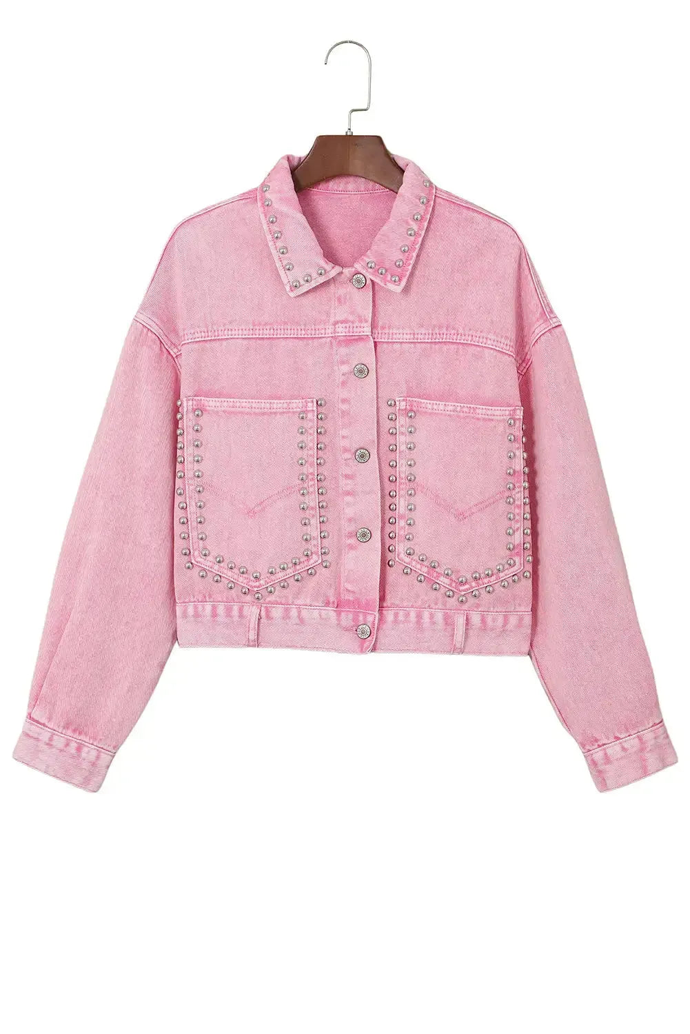 Pink Rivets Denim Jacket - Fashionfitz