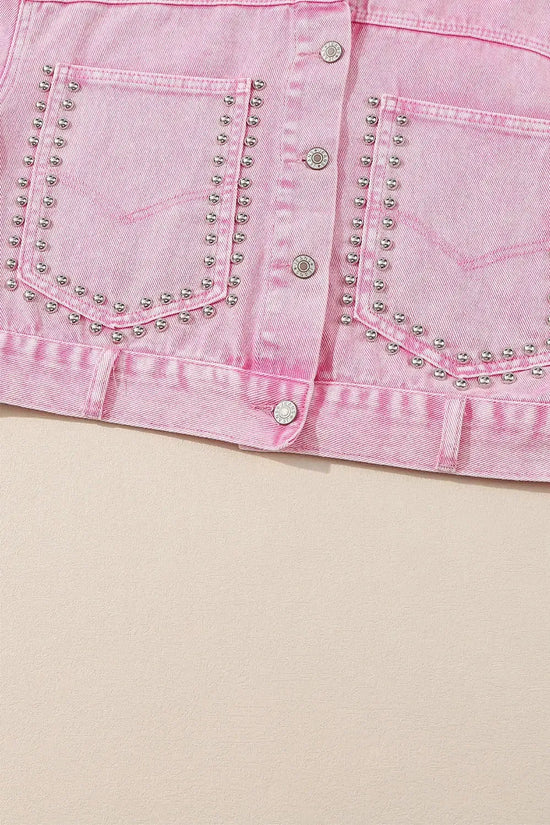 Pink Rivets Denim Jacket - Fashionfitz