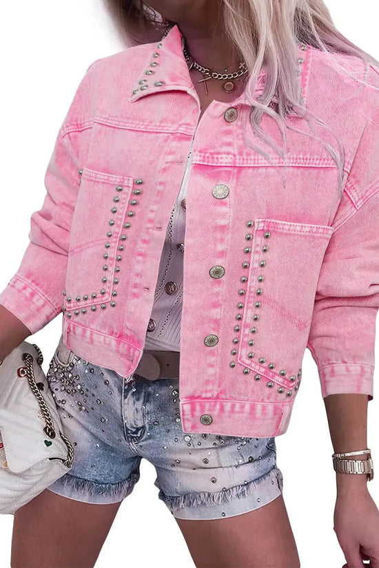 Pink Rivets Denim Jacket - Fashionfitz