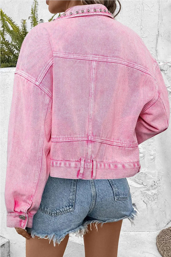 Pink Rivets Denim Jacket - Fashionfitz