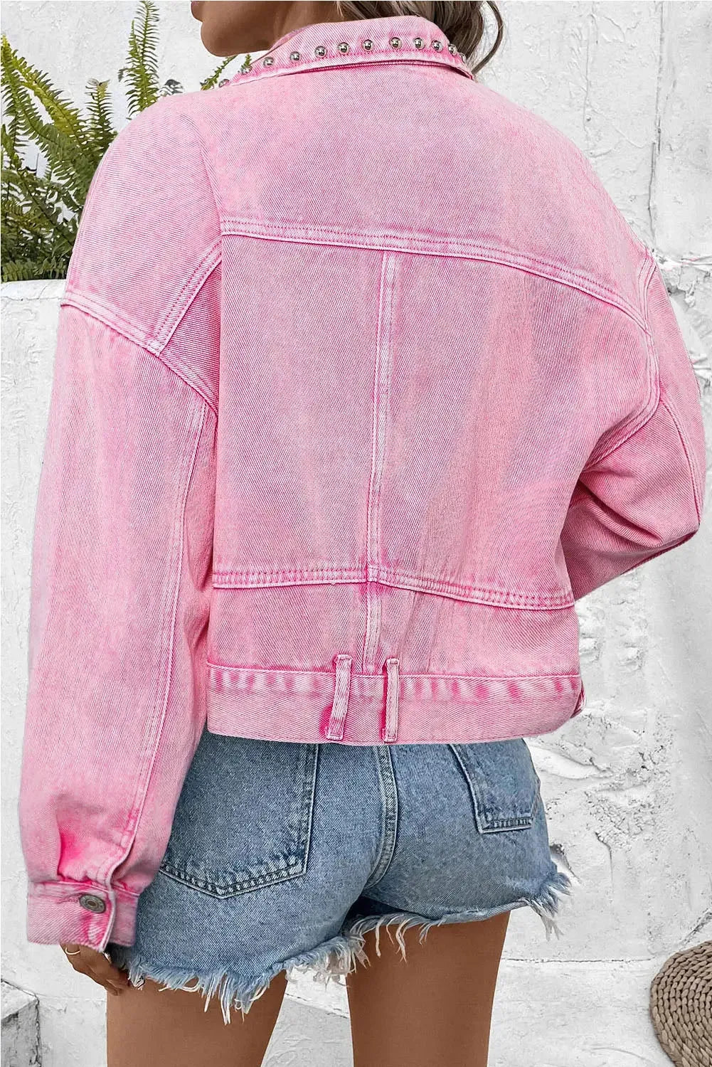Pink Rivets Denim Jacket - Fashionfitz