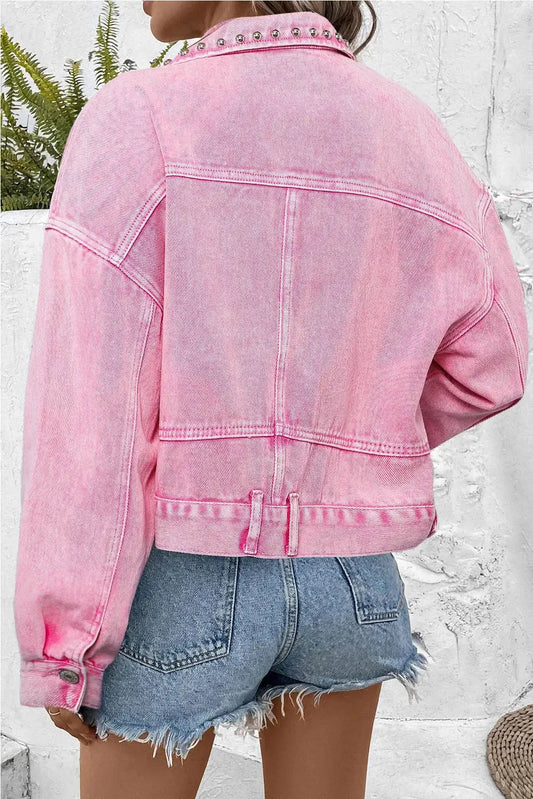 Pink Rivets Denim Jacket - Fashionfitz