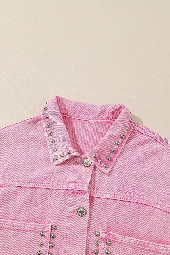 Pink Rivets Denim Jacket - Fashionfitz