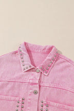 Pink Rivets Denim Jacket - Fashionfitz