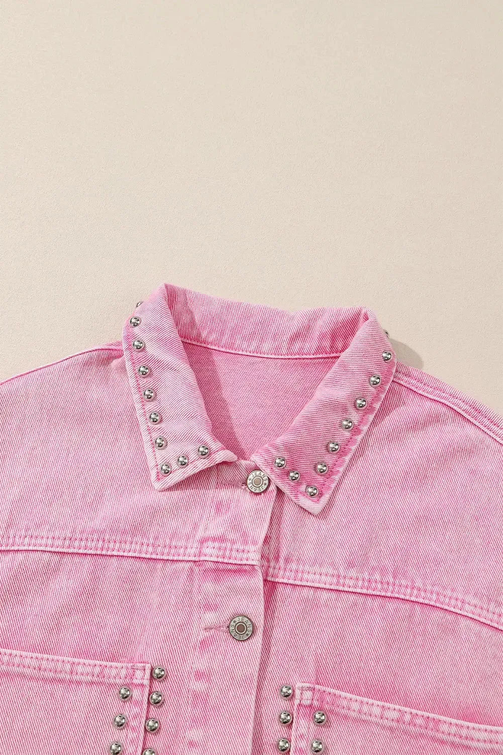 Pink Rivets Denim Jacket - Fashionfitz